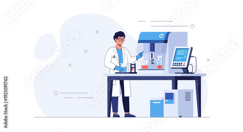 Scientist Working with Advanced Laboratory Equipment and Test Tubes