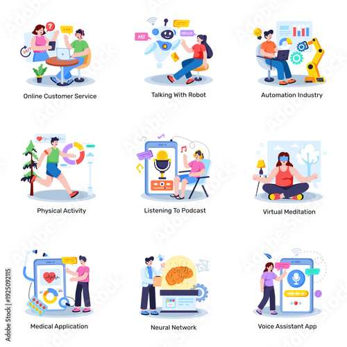 Set of Ai Technology Flat Illustrations