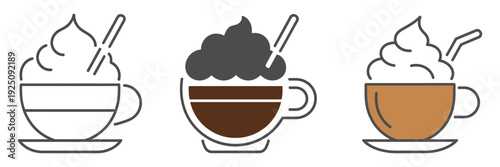 Coffee with cream line icon, coffee cup with frothy foam sign, vector graphics for coffee shop branding, menu design