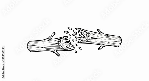 A monochrome illustration depicts a broken wooden log shattering into pieces