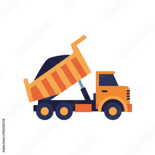 Industrial dump truck icon unloading dirt materials for building and construction sites