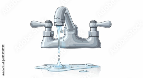 A cracked faucet drips water onto a surface, creating ripples