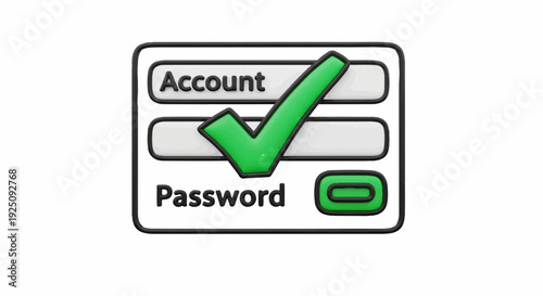 Login form with username and password fields, approved with a green check