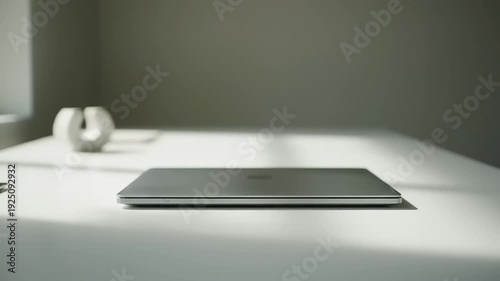 Minimalist Sleek Silver Laptop on Modern White Desk