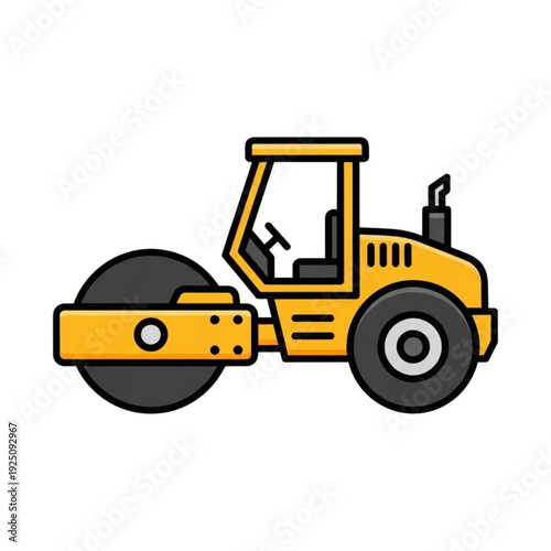 Yellow Steamroller Heavy Machinery Vehicle Icon