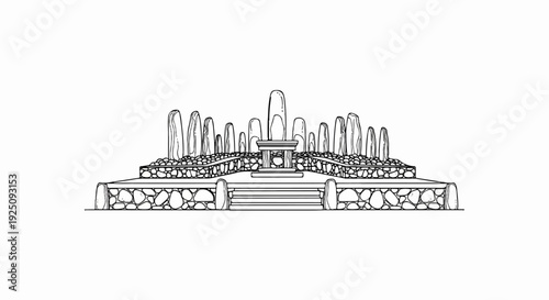 Stone circle with central altar structure, ancient monument, tiered platforms