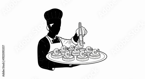 Chef placing shrimp appetizers on a platter