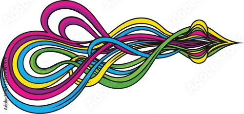 Abstract fluid lines in vibrant pink, purple, blue, yellow, and green weave together