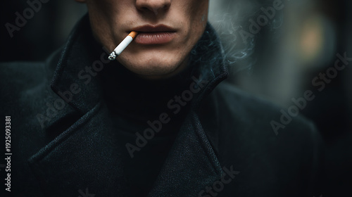 Moody person holding lit cigarette with bokeh background