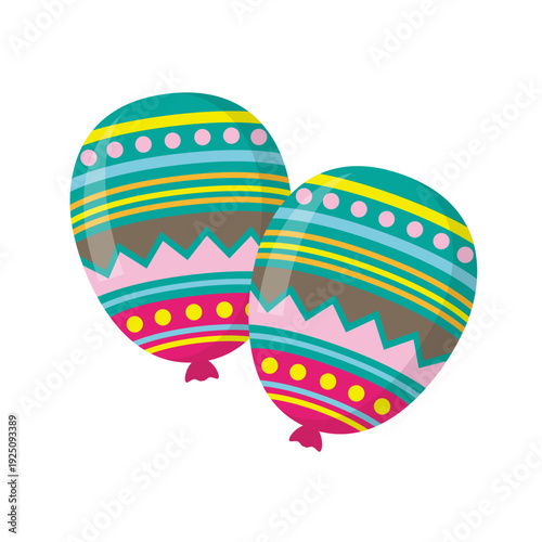 Two colorful decorative balloons with intricate geometric patterns.