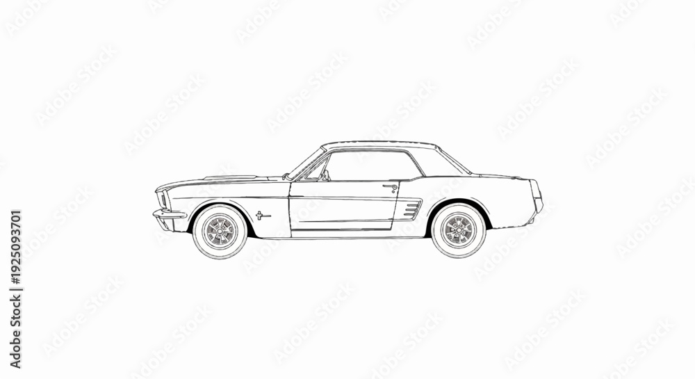 Obraz premium Side profile sketch of a vintage coupe automobile