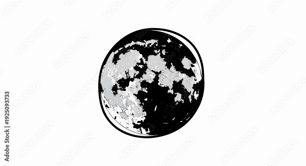 Obraz premium Stylized illustration of a full moon with craters and dark markings