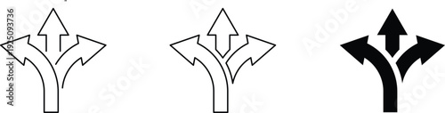 Arrow icon with a number of paths, multi traffic sign.