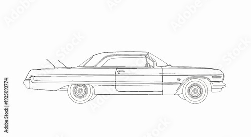 Vintage convertible automobile outline, classic car silhouette