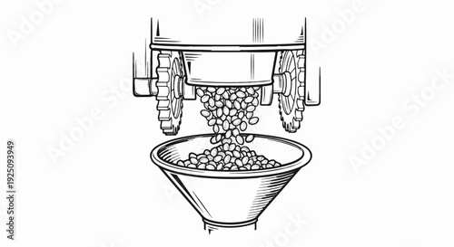 Machine dispenses beans into a funnel