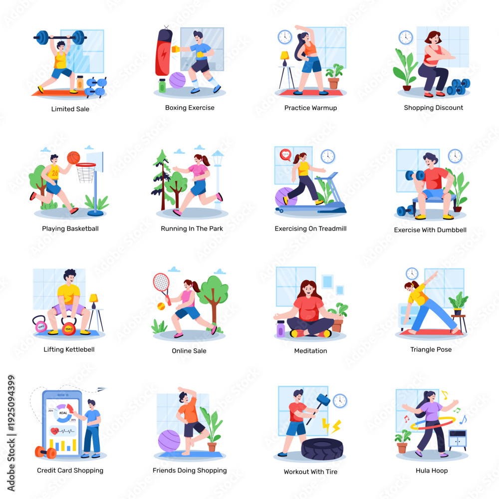 Fototapeta premium Set of Exercise Flat Illustrations 