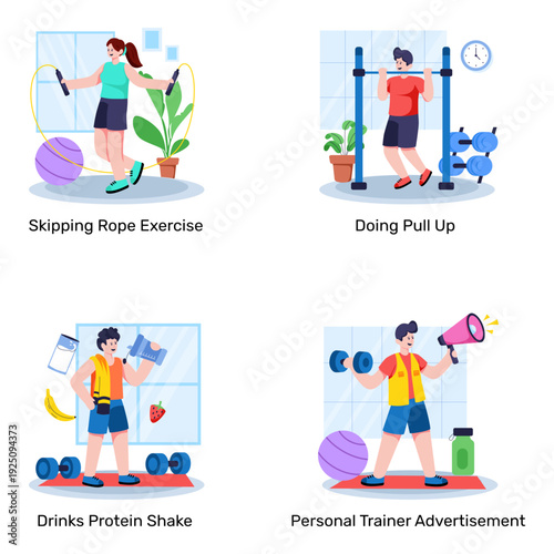 Set of Fitness Flat Illustrations