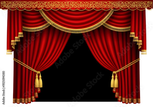 Luxury Red Theater Curtains with Tassels – Classic Stage Drapes Open Frame Illustration
