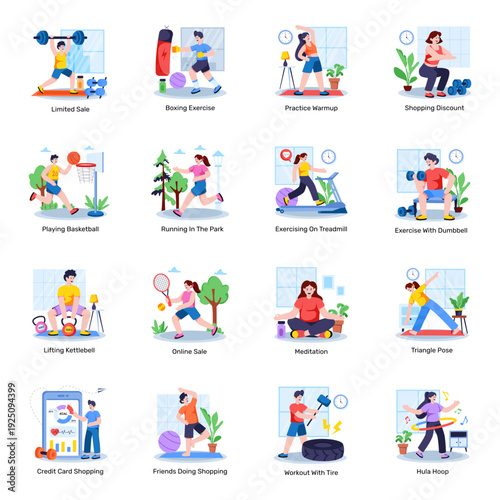 Set of Exercise Flat Illustrations 