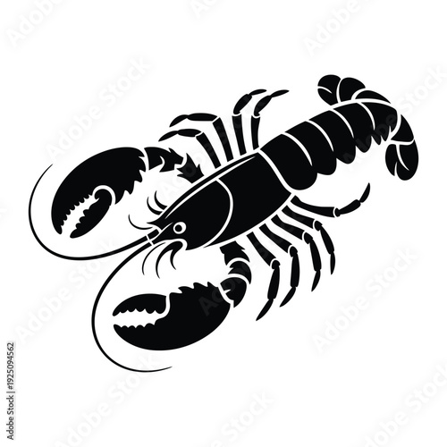Lobster in water swimming pose Vector, Silhouette, Illustration