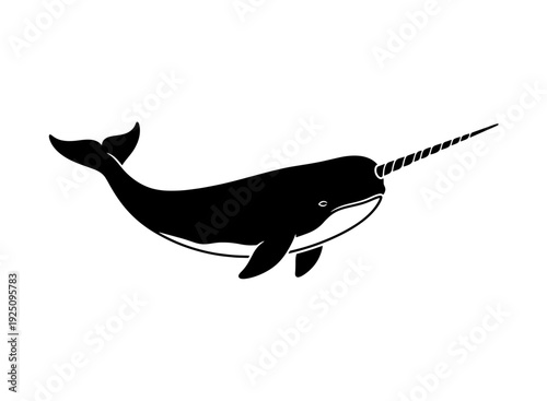 A majestic narwhal swimming gracefully in the deep blue ocean waters isolated on transparent background, isolated on white background, Vector