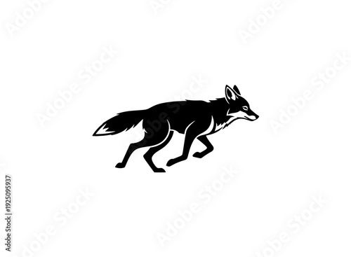 A black and white silhouette of a fox running swiftly across a plain background. isolated on transparent background, isolated on white background, Vector