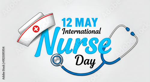 International Nurse Day 12 May vector graphic with stethoscope and cap