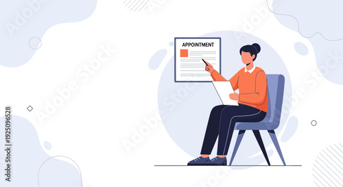 Woman pointing at appointment schedule on wall, planning meeting, business concept