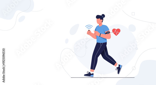 Woman Runner with Smartwatch and Heart Rate Monitor Vector Illustration