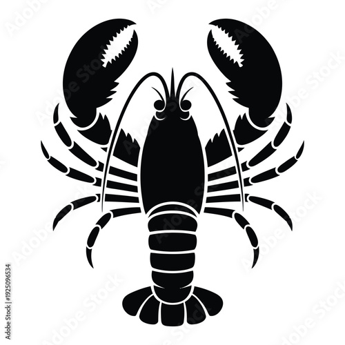 Lobster side view with claws raised Vector, Silhouette, Illustration