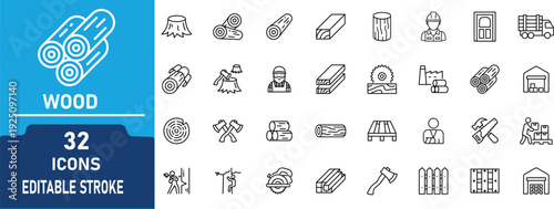 wood Line Art  Icon Set.Contains to related icons wood, element, modern, and more. Vector Outline Collection