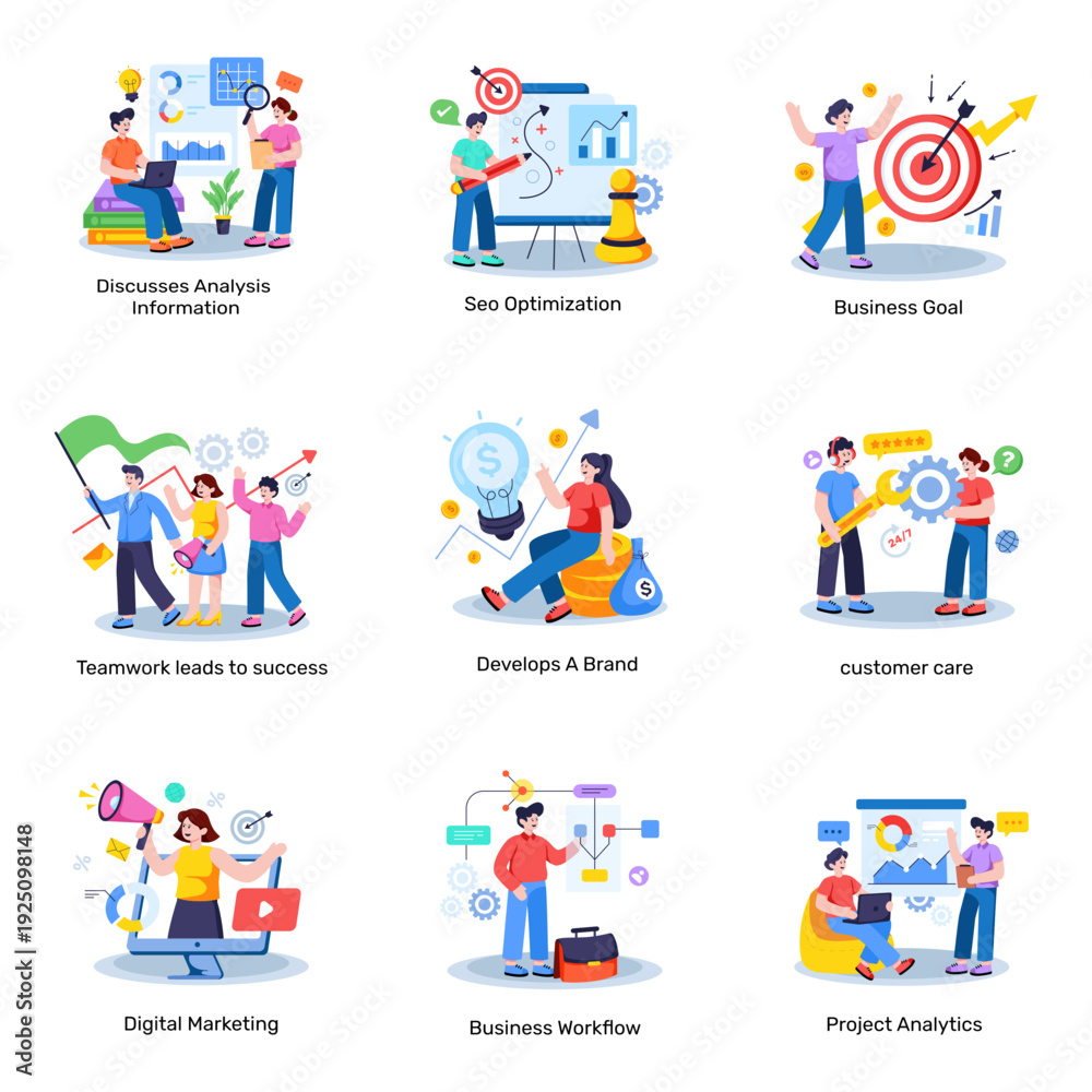 Fototapeta premium Set of Business Plan Flat Illustrations