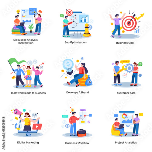 Set of Business Plan Flat Illustrations