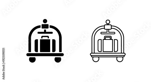 Minimalist hotel luggage trolley icon with a suitcase, ideal for travel, hospitality, and accommodation services.