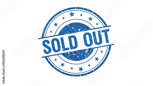 Blue Sold Out Stamp with Stars Background circular