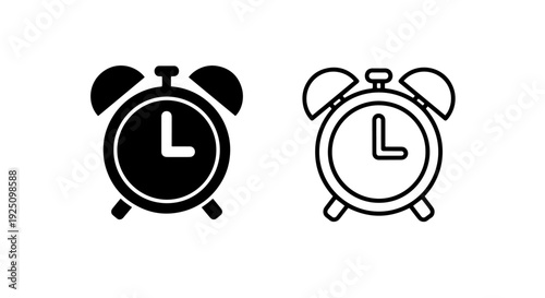 Stylized Black Alarm Clock Icons Representing Time, Urgency, and Daily Routines