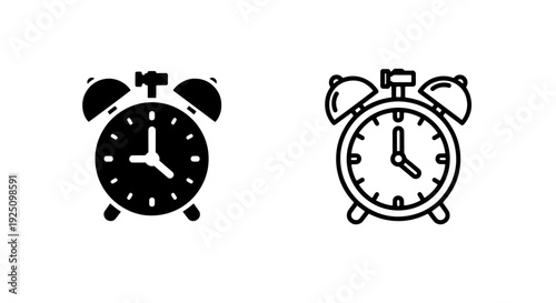 Classic Black Alarm Clock Icons with Time Display for Waking Up and Scheduling