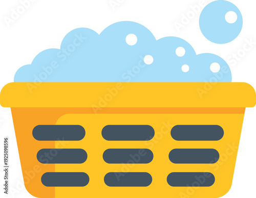 Laundry basket filled with foaming soap bubbles, symbolizing cleaning and hygiene