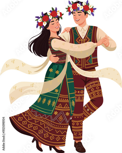 Filipino Folk Dance Couple in Traditional Wedding Attire Design
