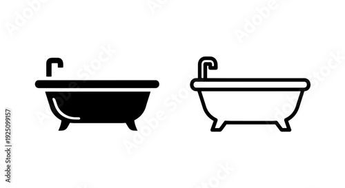Vector Set of Contemporary Bathtub Icons in Solid and Outline Styles for Bathroom Renovation Concepts