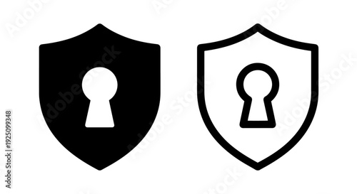 Cyber Security Shield Icon with Keyhole for Data Protection Privacy and Digital Safety Symbols