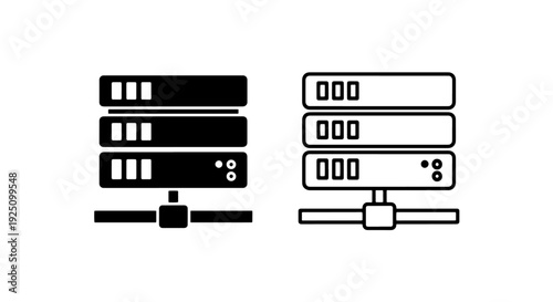 Data Server Rack and Network Hub Icon Set, Vector Illustrations for Cloud Computing and Hosting Services