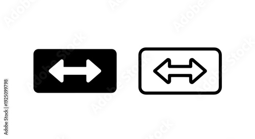 Horizontal resize and expand icon set in solid and outline rectangle frames for user interface design