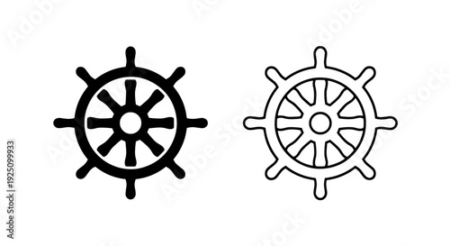 Nautical Ship Wheel and Maritime Navigation Icons in Solid and Outline Minimalist Designs