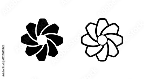 Mechanical Fan Propeller and Cooling Turbine Icons in Solid and Outline Geometric Vector Styles