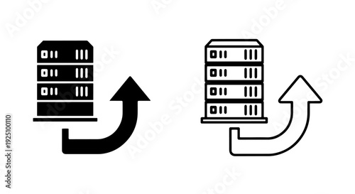 Server data upload and backup icon set for cloud computing and database storage management
