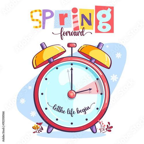 Spring Forward Alarm Clock Cartoon Illustration