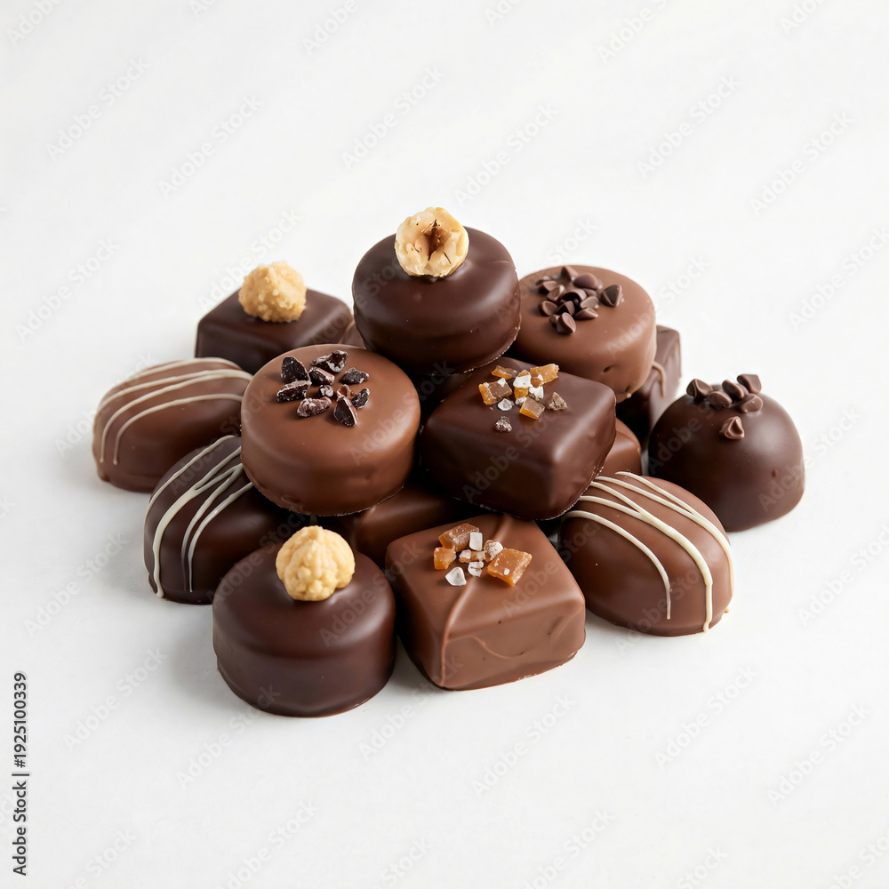 Fototapeta premium Assorted handmade chocolate pralines isolated on white background