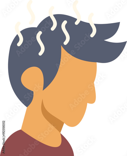 Person's head with steam rising, symbolizing headache, fever, and mental exhaustion