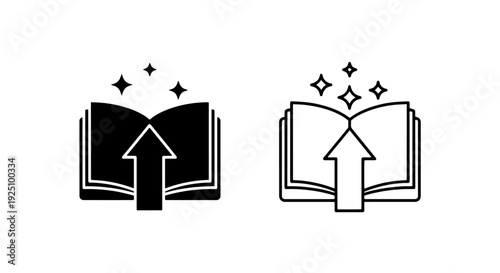 Knowledge Progress Icon with Open Book and Upward Arrow for Personal Growth and Education Advancement